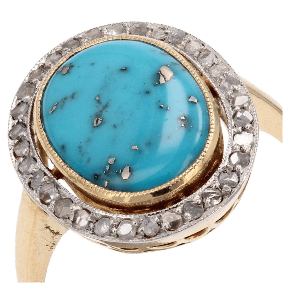 Bague Entourage en or jaune, platine, turquoise et diamants - Castafiore