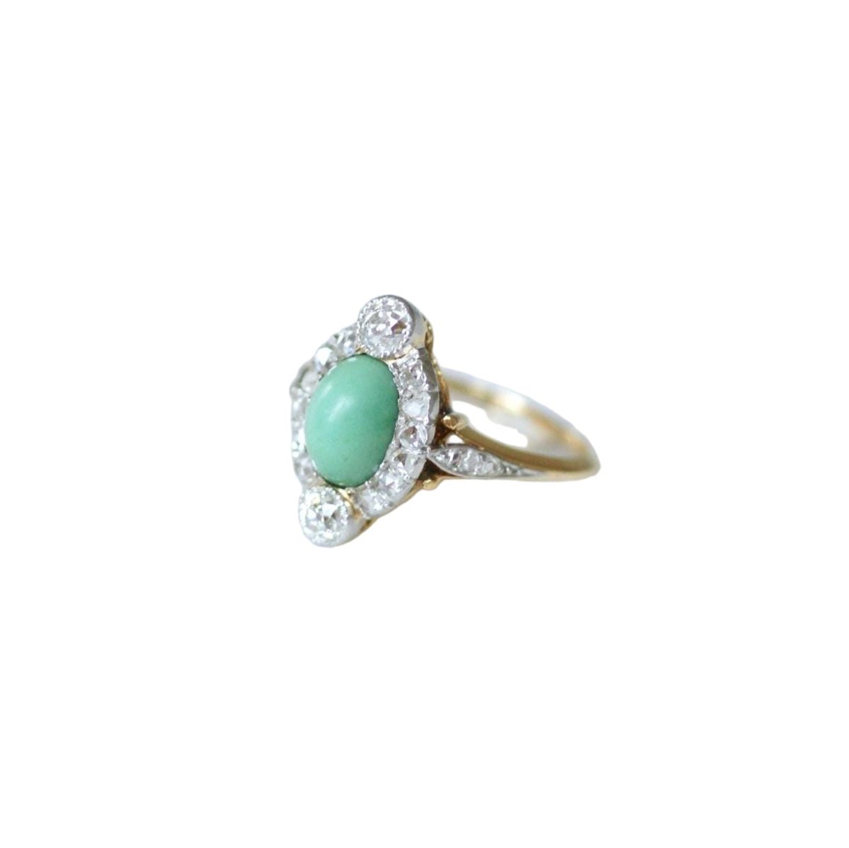 Bague Entourage en or jaune, platine, turquoise et diamants - Castafiore