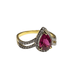 Bague Entourage en or jaune, rubellite tourmaline et diamants - Castafiore