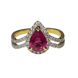 Bague Entourage en or jaune, rubellite tourmaline et diamants - Castafiore