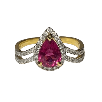 Bague Entourage en or jaune, rubellite tourmaline et diamants - Castafiore