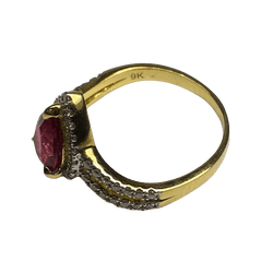 Bague Entourage en or jaune, rubellite tourmaline et diamants - Castafiore