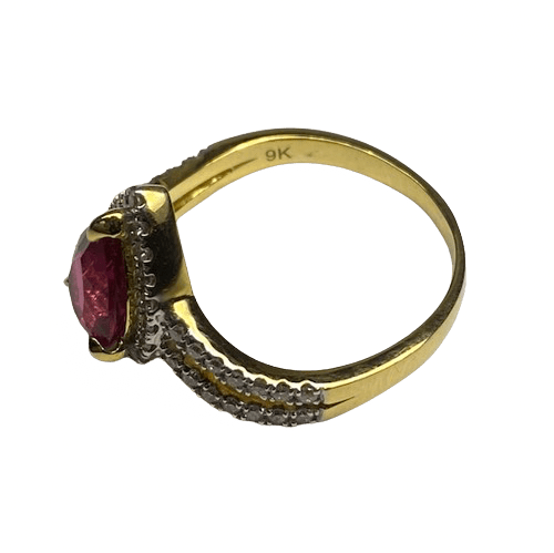 Bague Entourage en or jaune, rubellite tourmaline et diamants - Castafiore
