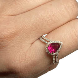 Bague Entourage en or jaune, rubellite tourmaline et diamants - Castafiore