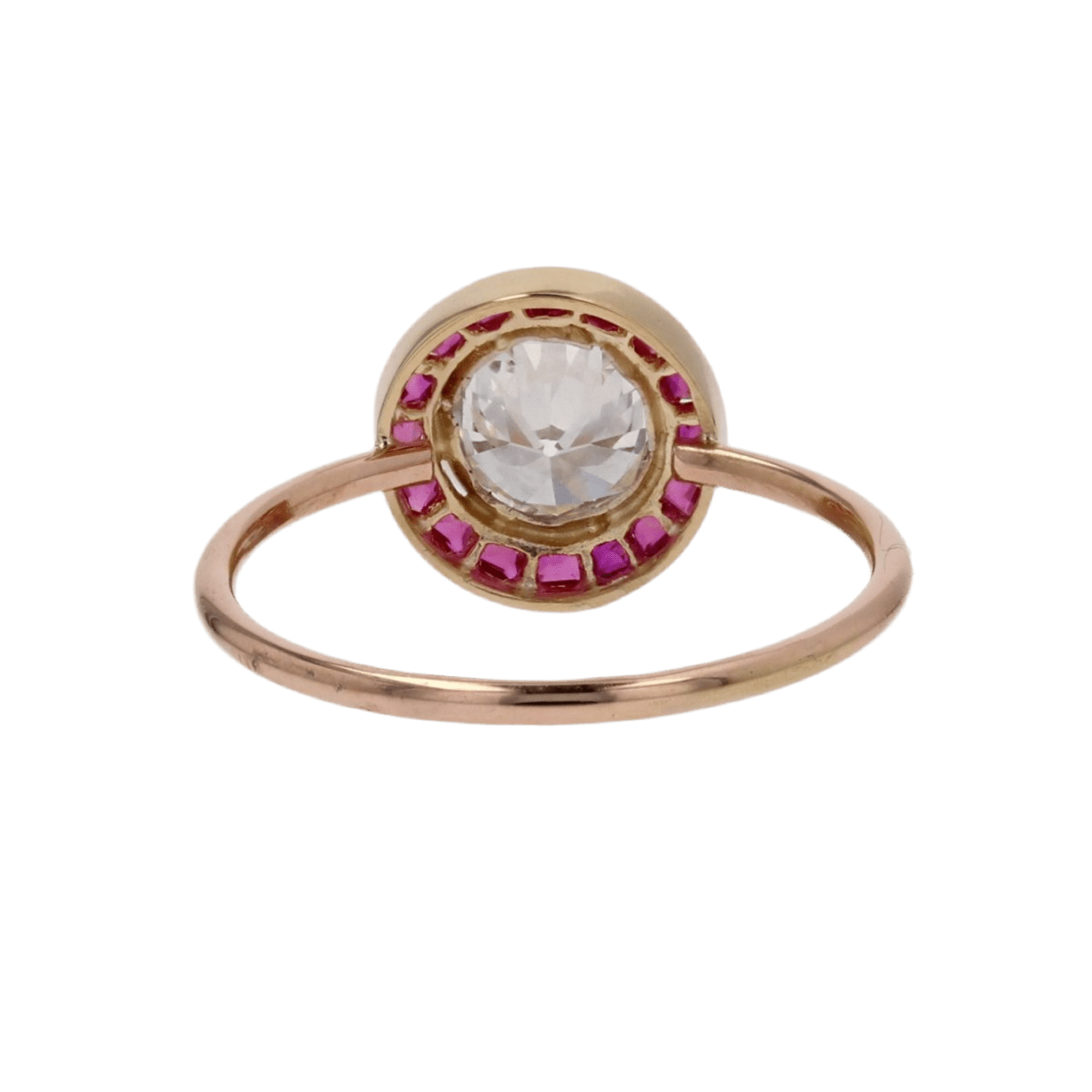 Bague Entourage en or jaune, rubis et diamant - Castafiore