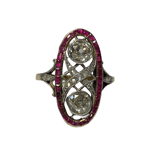 Bague Entourage en or jaune, rubis et diamants - Castafiore