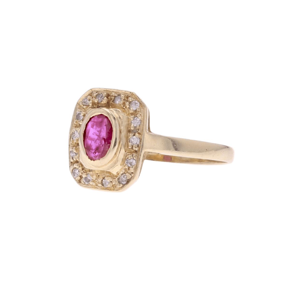 Bague Entourage en or jaune, rubis et diamants - Castafiore