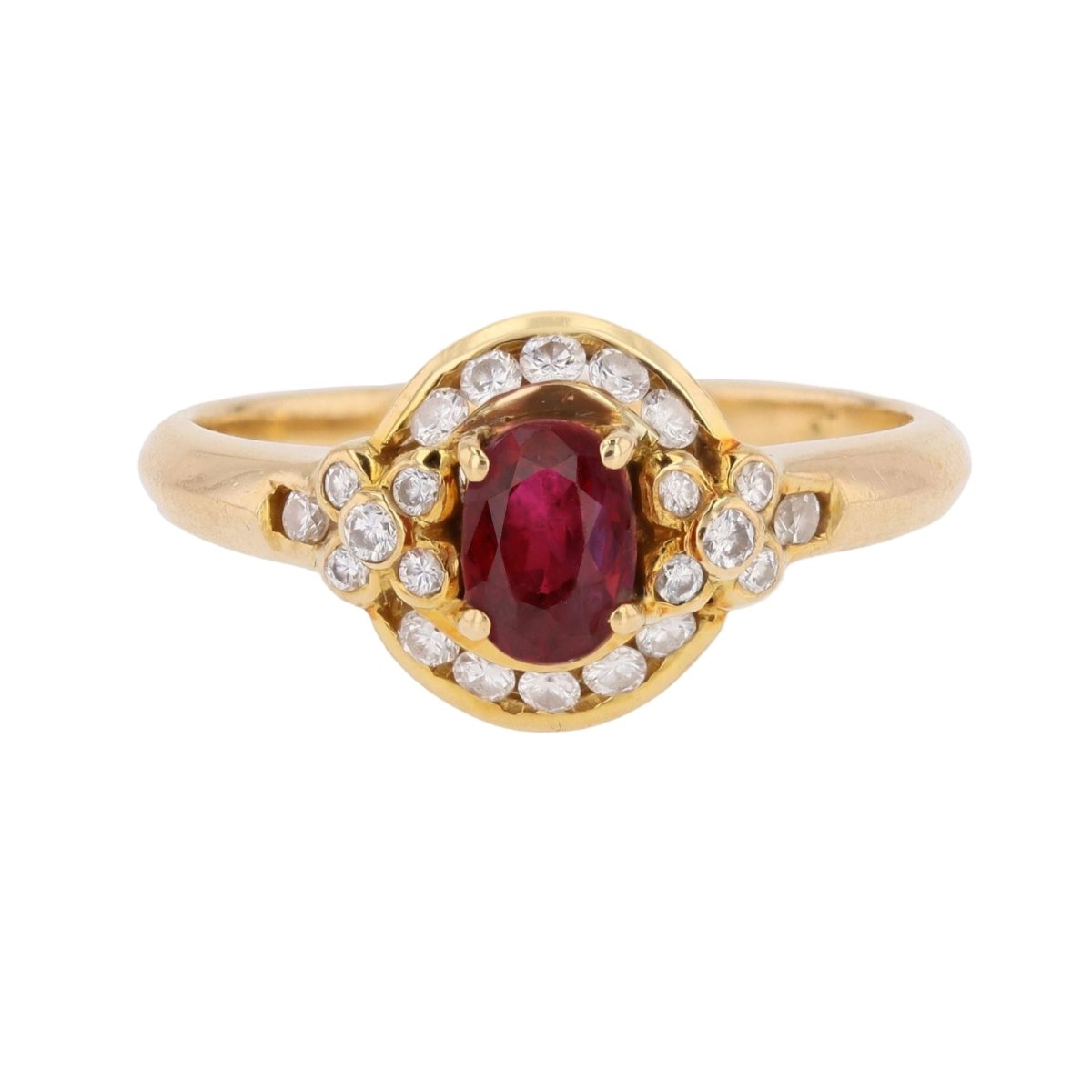 Bague Entourage en or jaune, rubis et diamants - Castafiore
