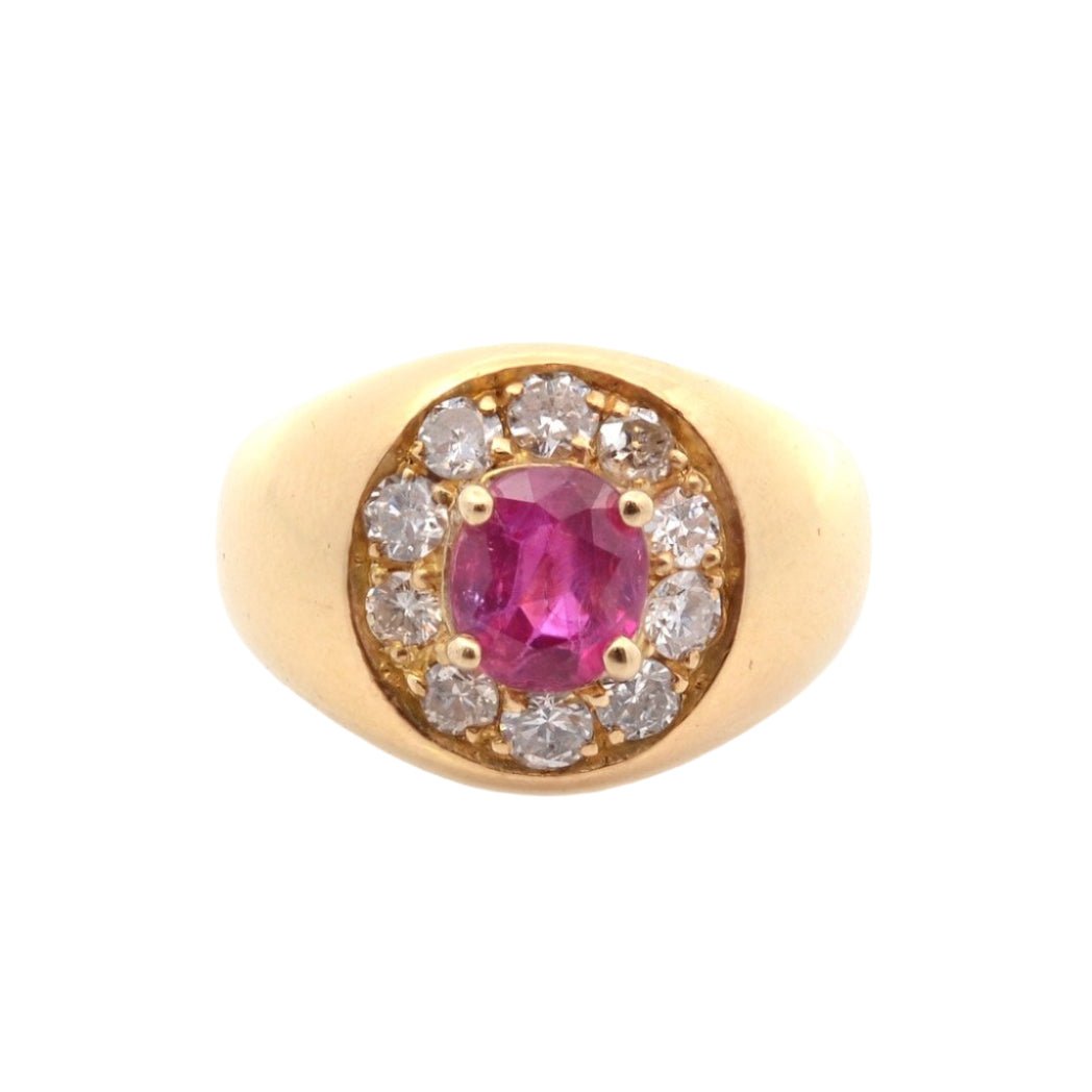 Bague Entourage en or jaune, rubis et diamants - Castafiore