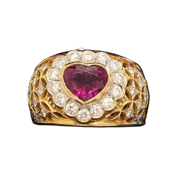 Bague Entourage en or jaune, rubis et diamants - Castafiore