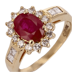 Bague Entourage en or jaune, rubis et diamants - Castafiore