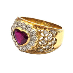 Bague Entourage en or jaune, rubis et diamants - Castafiore