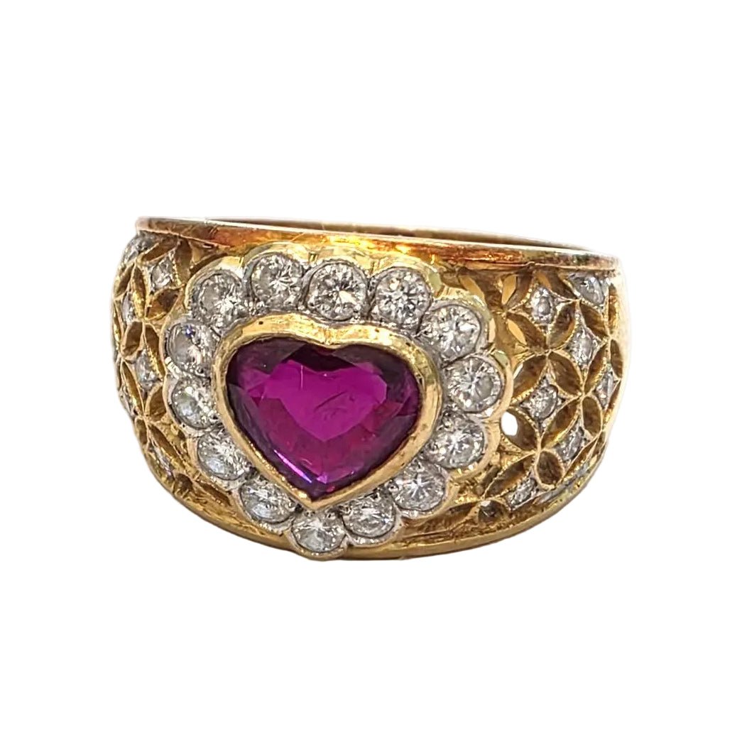 Bague Entourage en or jaune, rubis et diamants - Castafiore