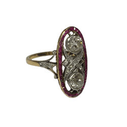 Bague Entourage en or jaune, rubis et diamants - Castafiore