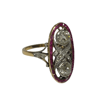 Bague Entourage en or jaune, rubis et diamants - Castafiore
