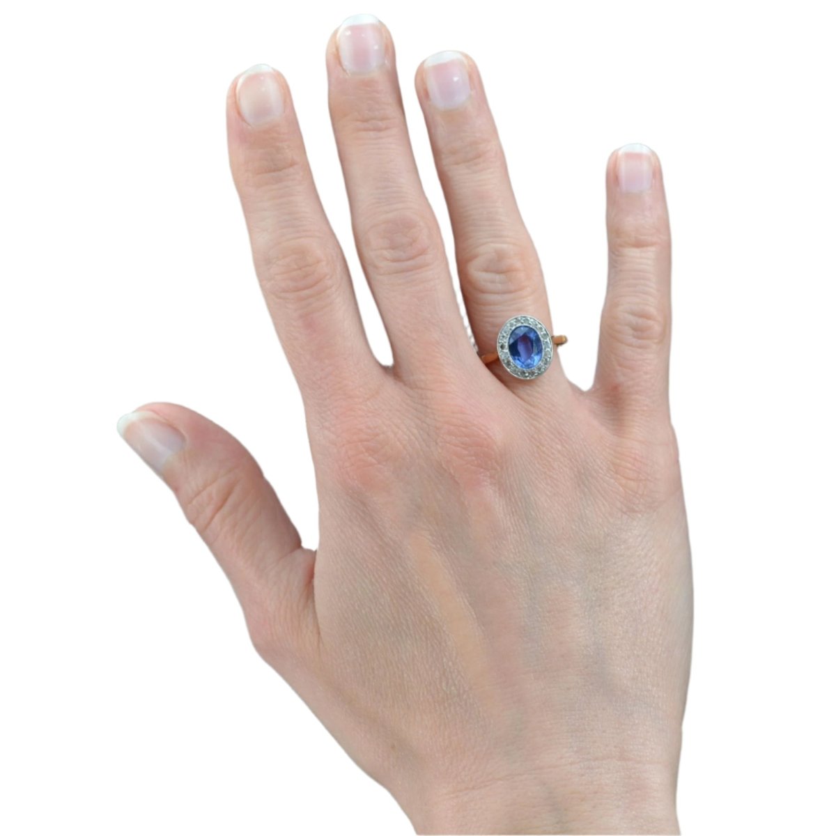 Bague Entourage en or jaune, saphir et diamants - Castafiore