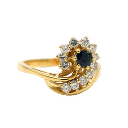 Bague Entourage en or jaune, saphir et diamants - Castafiore