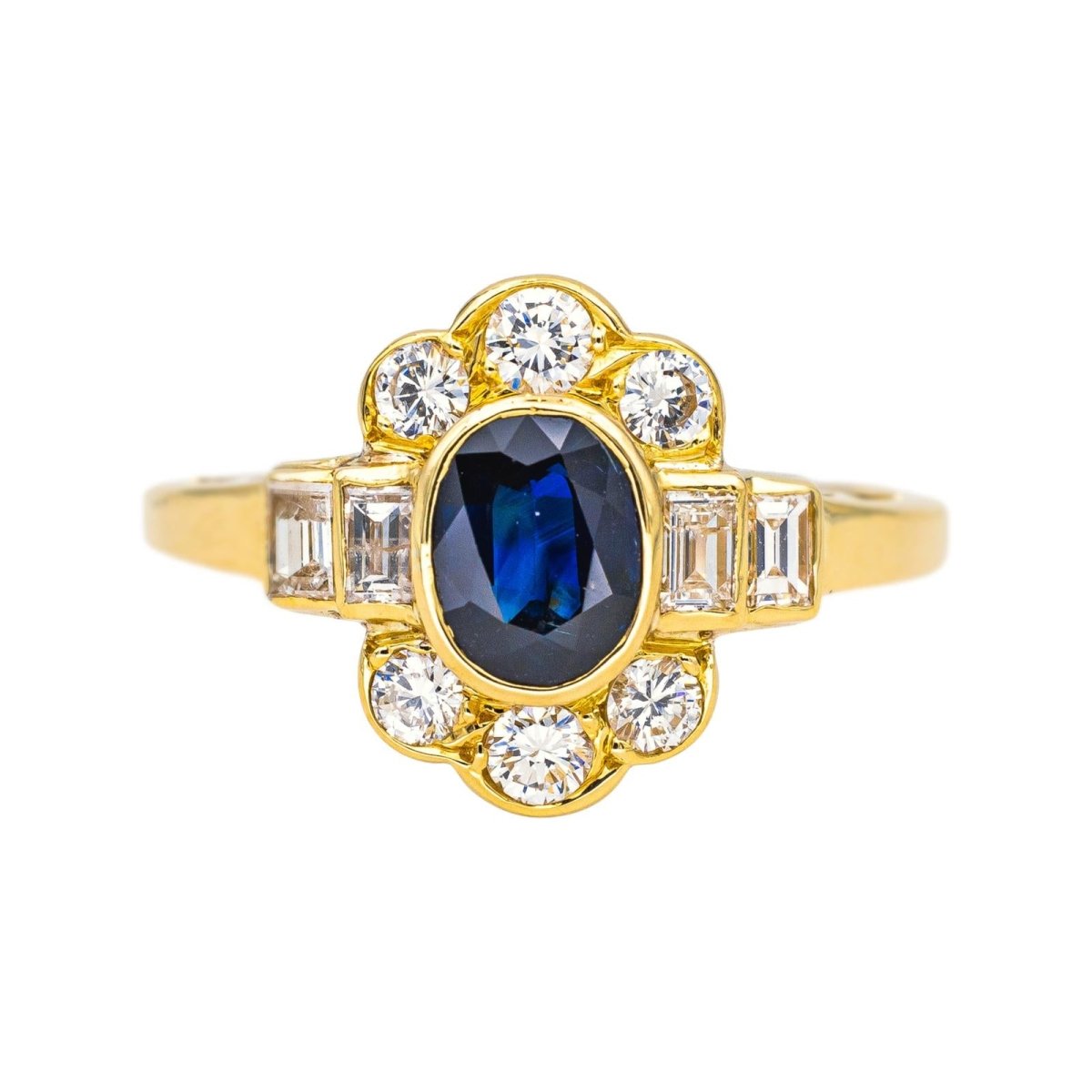 Bague Entourage en or jaune, saphir et diamants - Castafiore