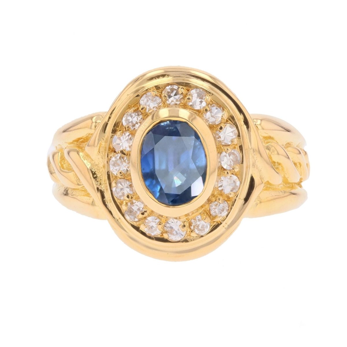 Bague Entourage en or jaune, saphir et diamants - Castafiore