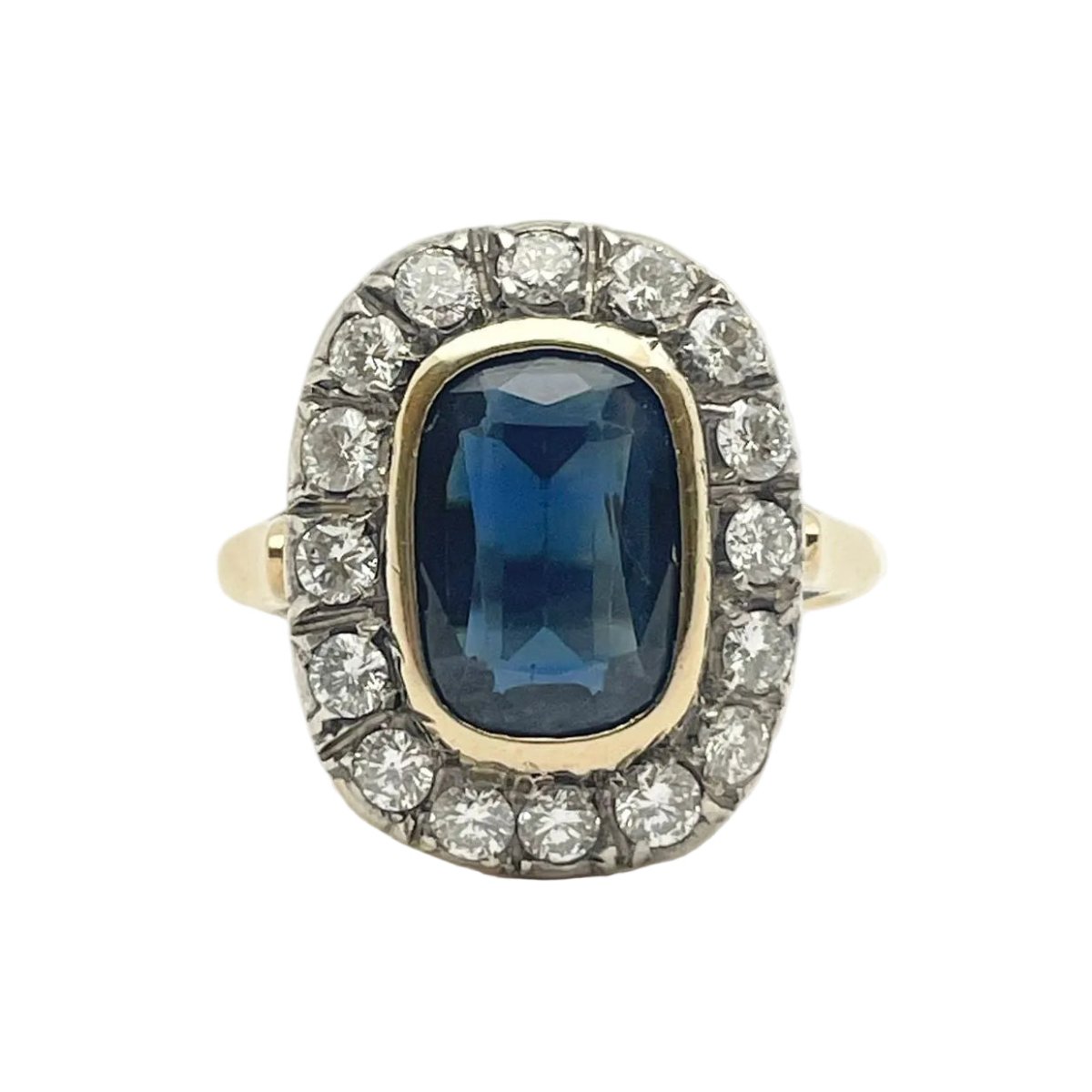 Bague Entourage en or jaune, saphir et diamants - Castafiore