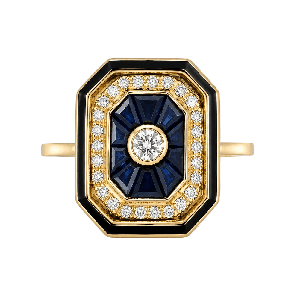 Bague Entourage en or jaune, saphirs et diamants - Castafiore