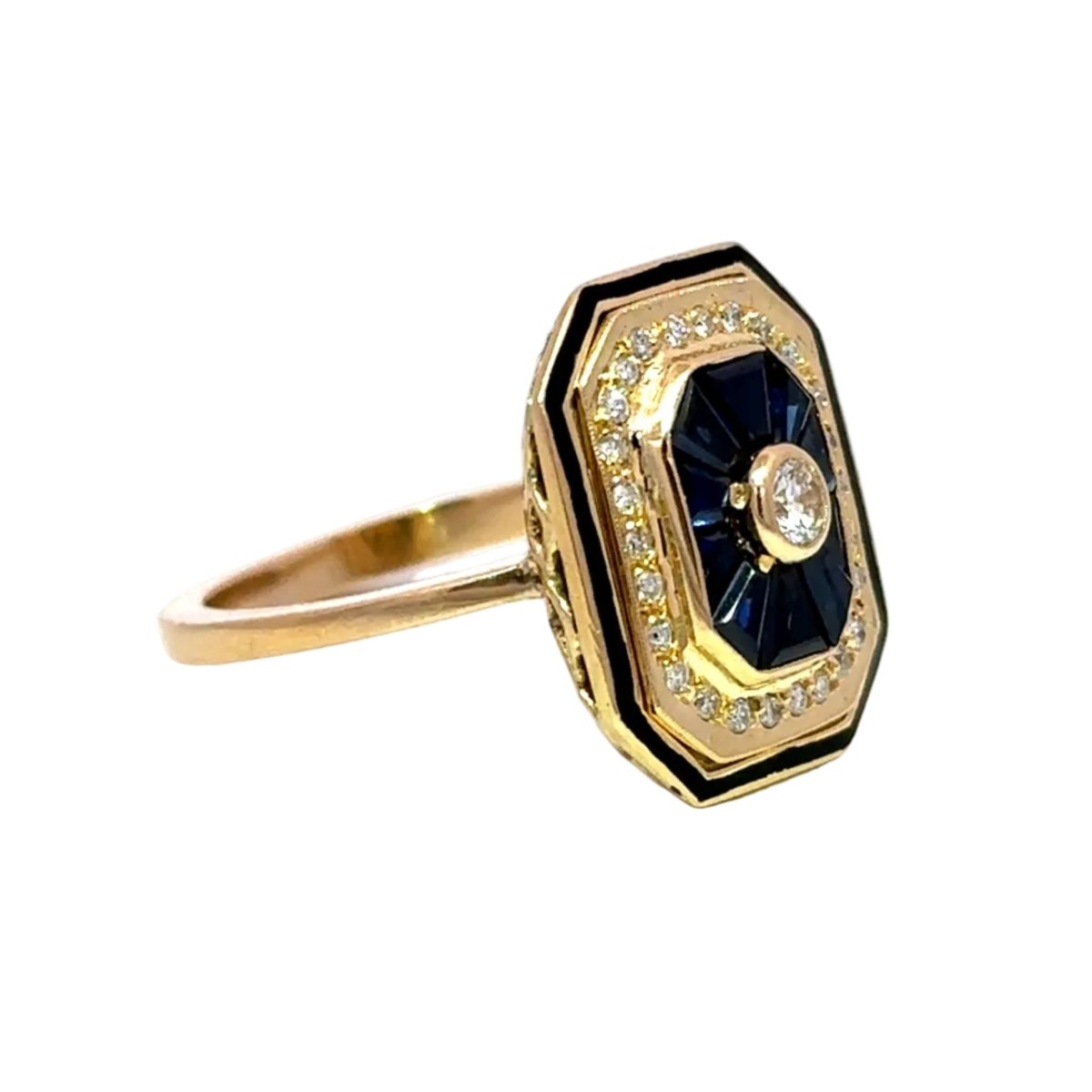 Bague Entourage en or jaune, saphirs et diamants - Castafiore