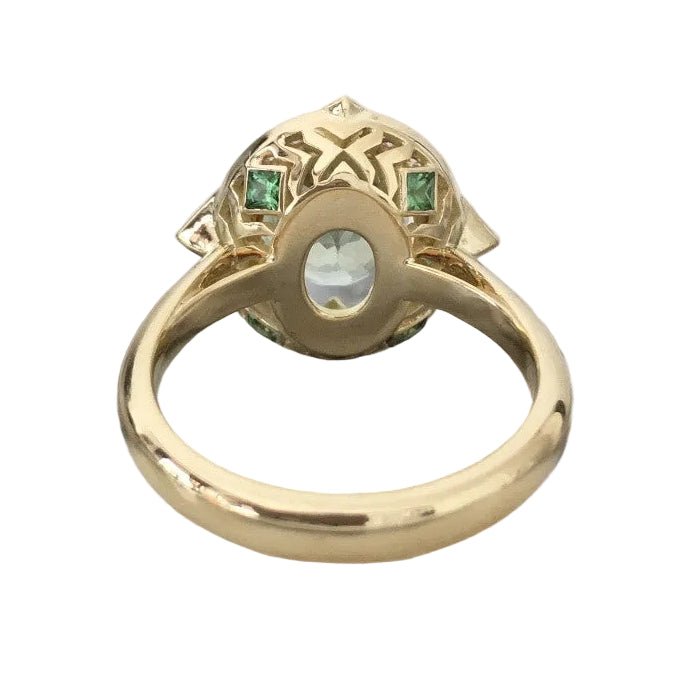 Bague Entourage en or jaune, tourmaline, tsavorites et diamants - Castafiore