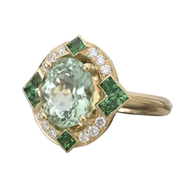Bague Entourage en or jaune, tourmaline, tsavorites et diamants - Castafiore