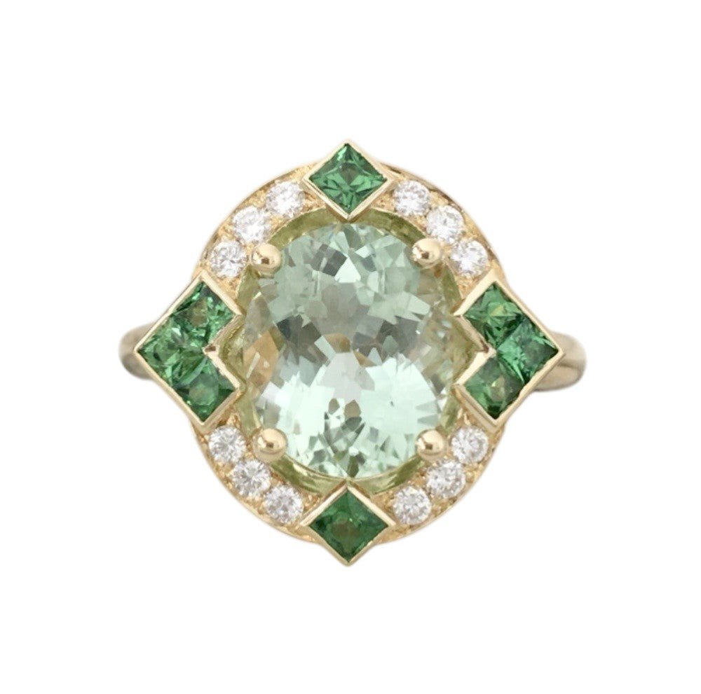 Bague Entourage en or jaune, tourmaline, tsavorites et diamants - Castafiore