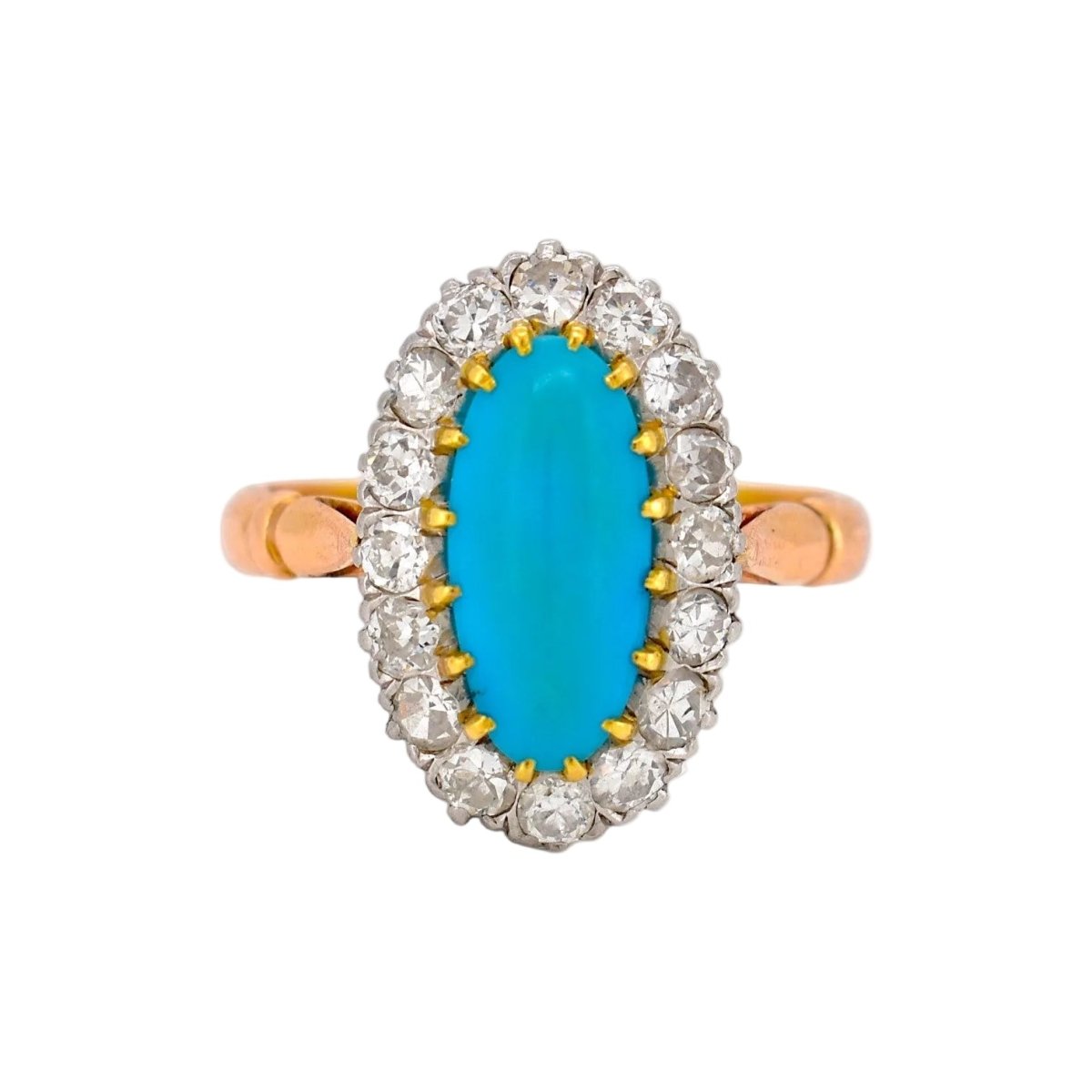 Bague Entourage en or jaune, turquoise et diamants - Castafiore