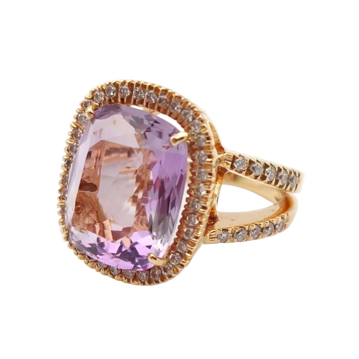 Bague Entourage en or rose, améthyste et diamants - Castafiore