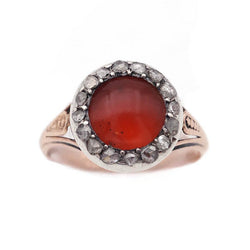 Bague Entourage en or rose, argent, cornaline et diamants - Castafiore
