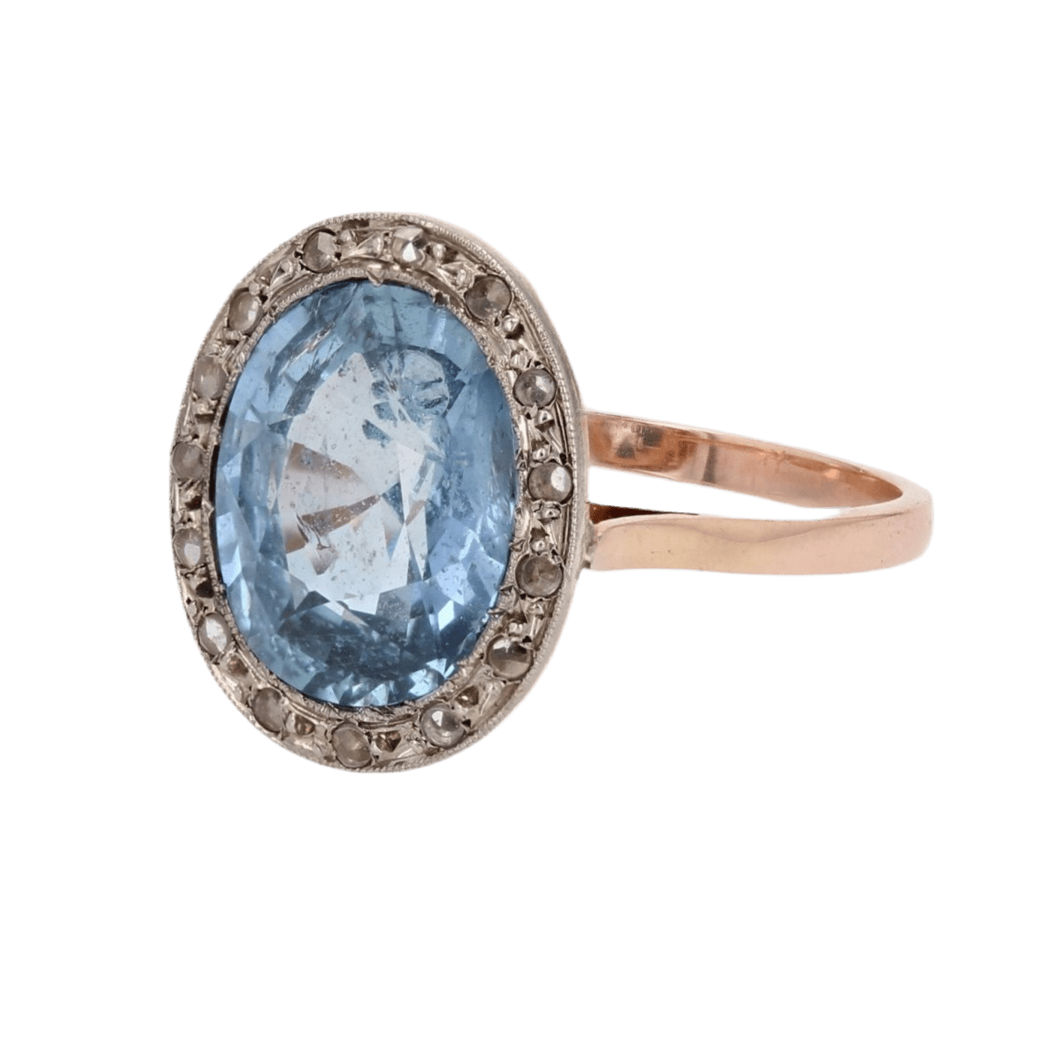 Bague Entourage en or rose, platine, saphir et diamants - Castafiore