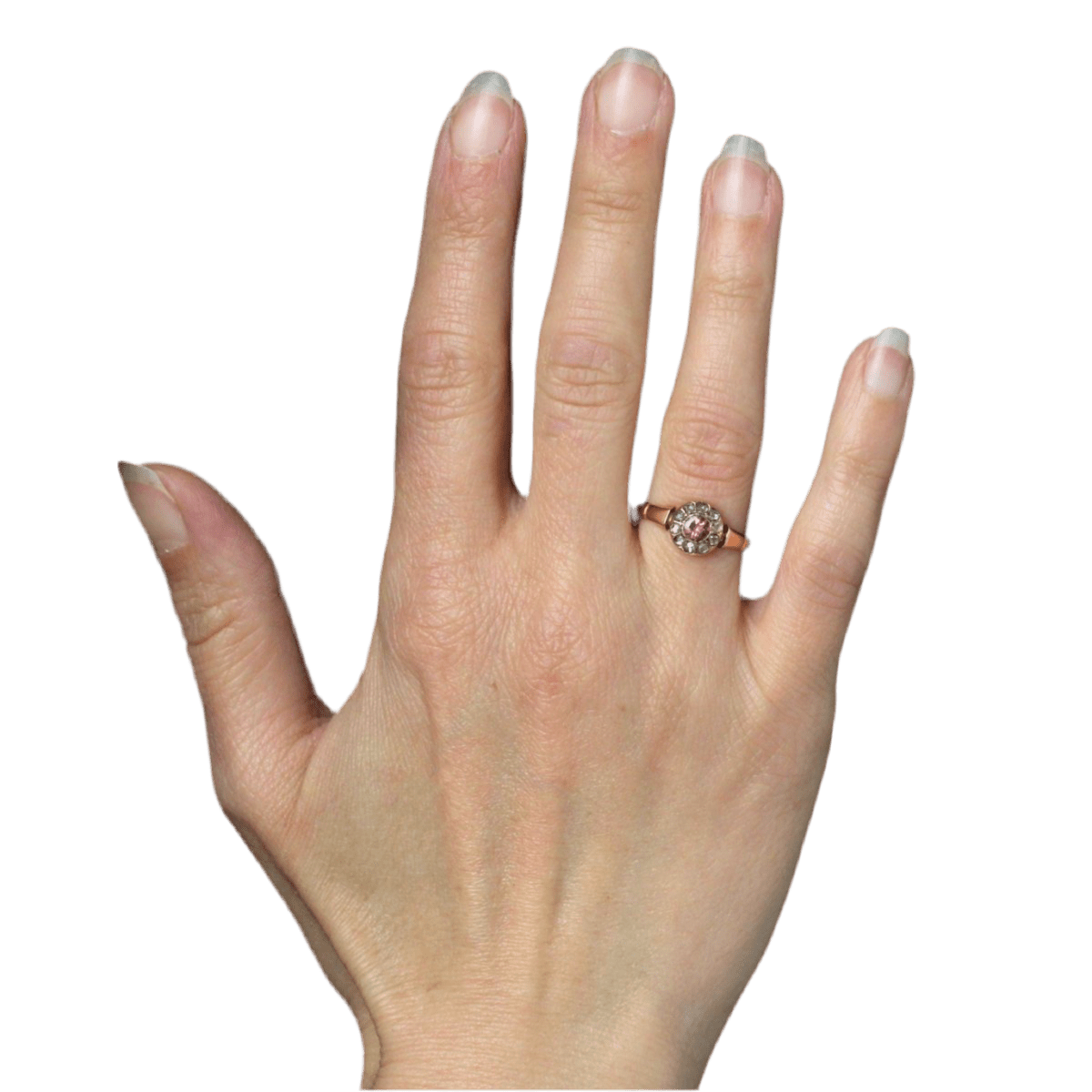 Bague Entourage en or rose, saphir et diamants - Castafiore