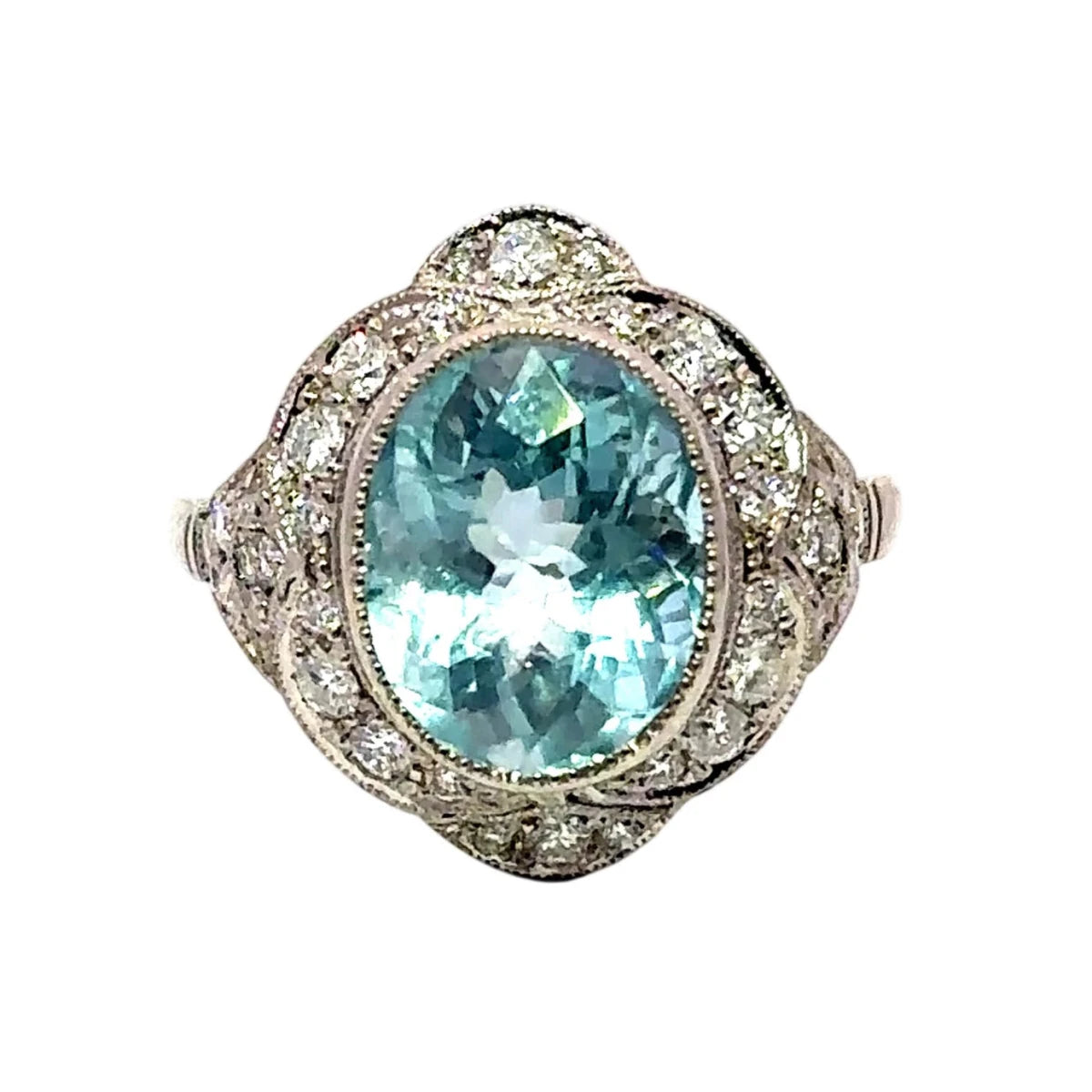 Bague Entourage en platine, aigue-marine et diamants - Castafiore