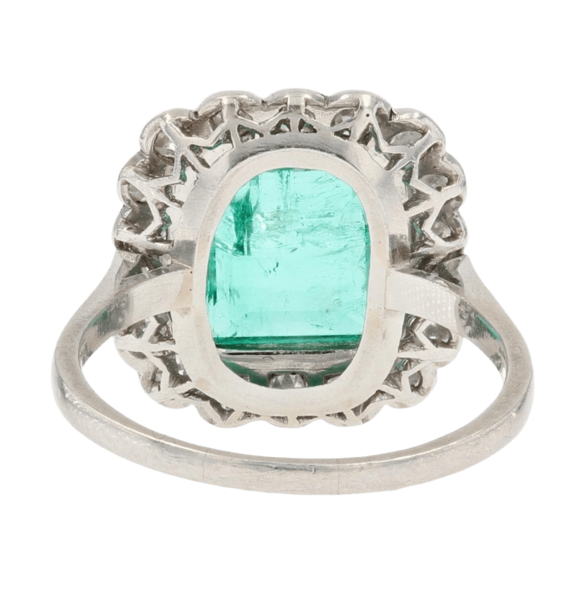 Bague Entourage en platine, émeraude et diamants - Castafiore