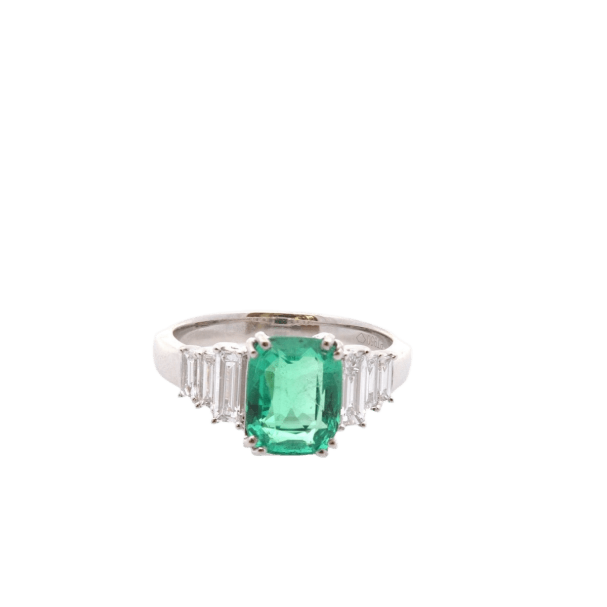 Bague Entourage en platine, émeraude et diamants - Castafiore