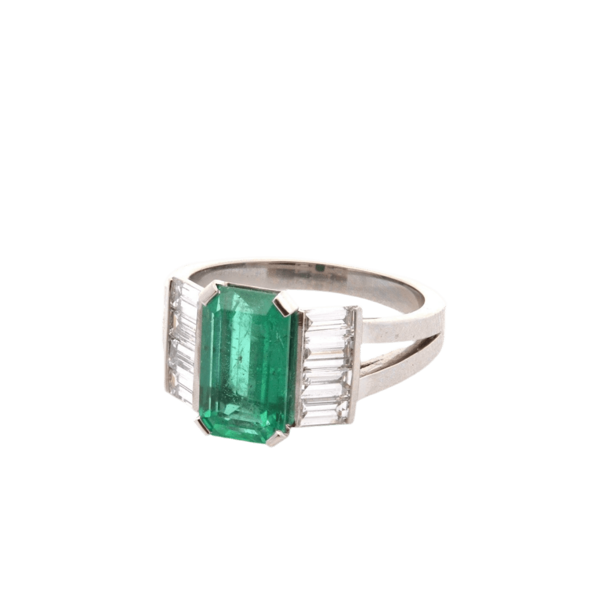 Bague Entourage en platine, émeraude et diamants - Castafiore