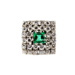 Bague Entourage en platine, émeraude et diamants - Castafiore