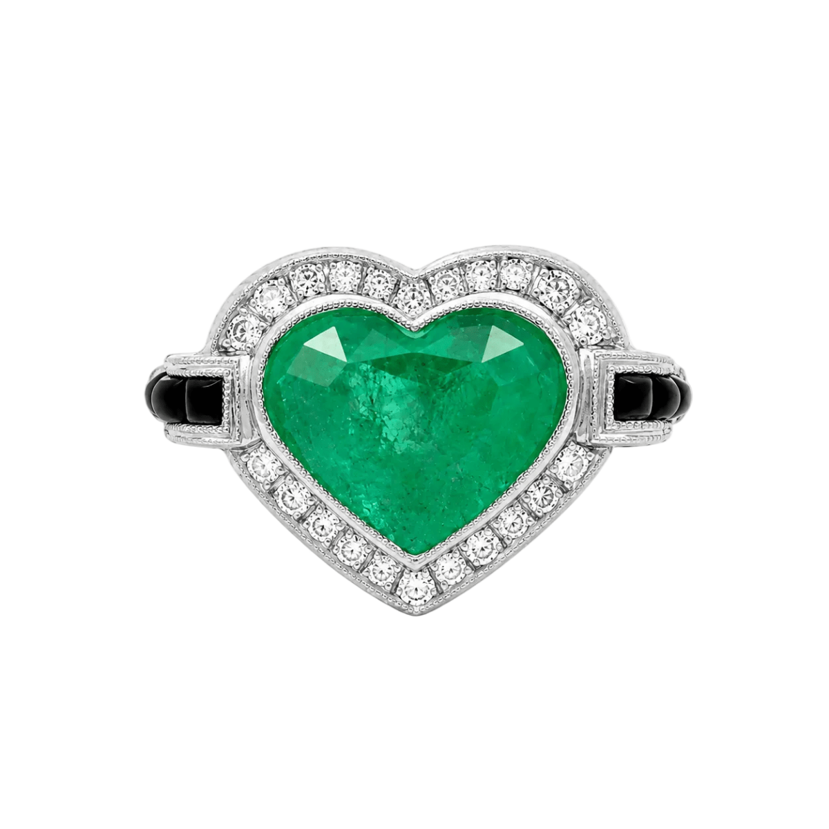 Bague Entourage en platine, émeraude, onyx et diamants - Castafiore