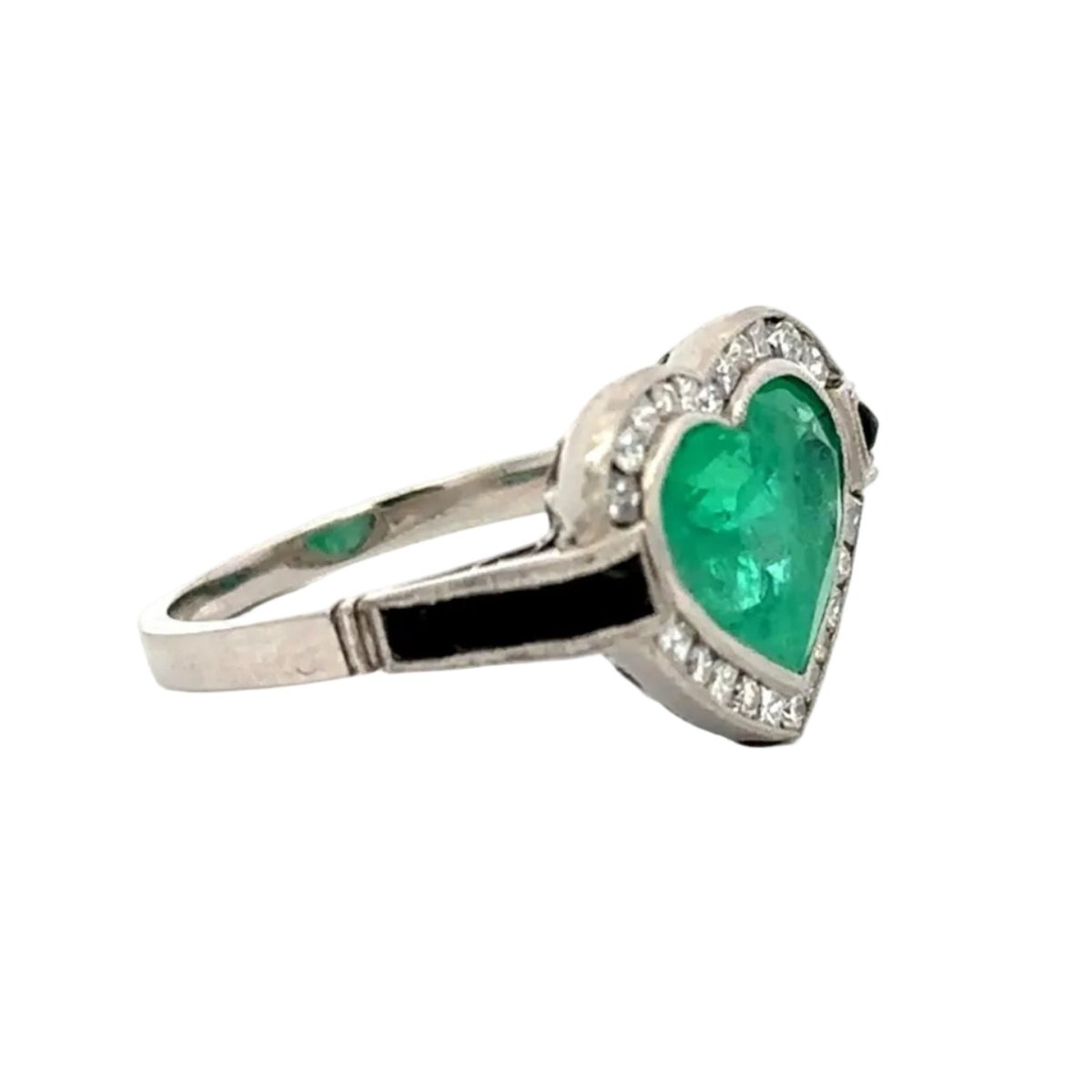 Bague Entourage en platine, émeraude, onyx et diamants - Castafiore