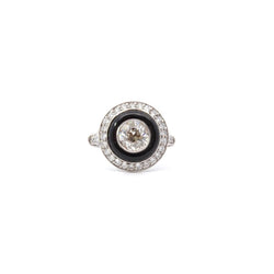 Bague Entourage en platine, onyx et diamants - Castafiore