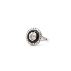 Bague Entourage en platine, onyx et diamants - Castafiore