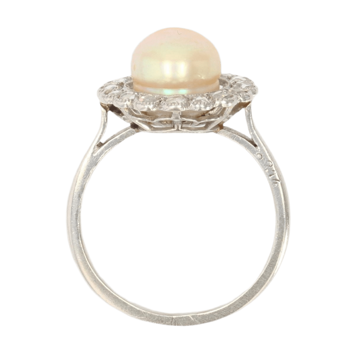 Bague Entourage en platine, perle et diamants - Castafiore