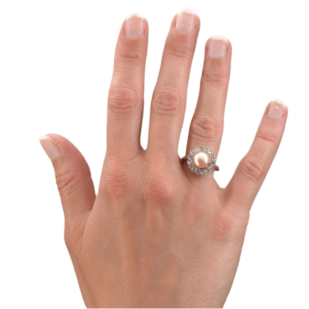 Bague Entourage en platine, perle et diamants - Castafiore