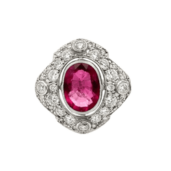 Bague Entourage en platine, rubellite et diamants - Castafiore