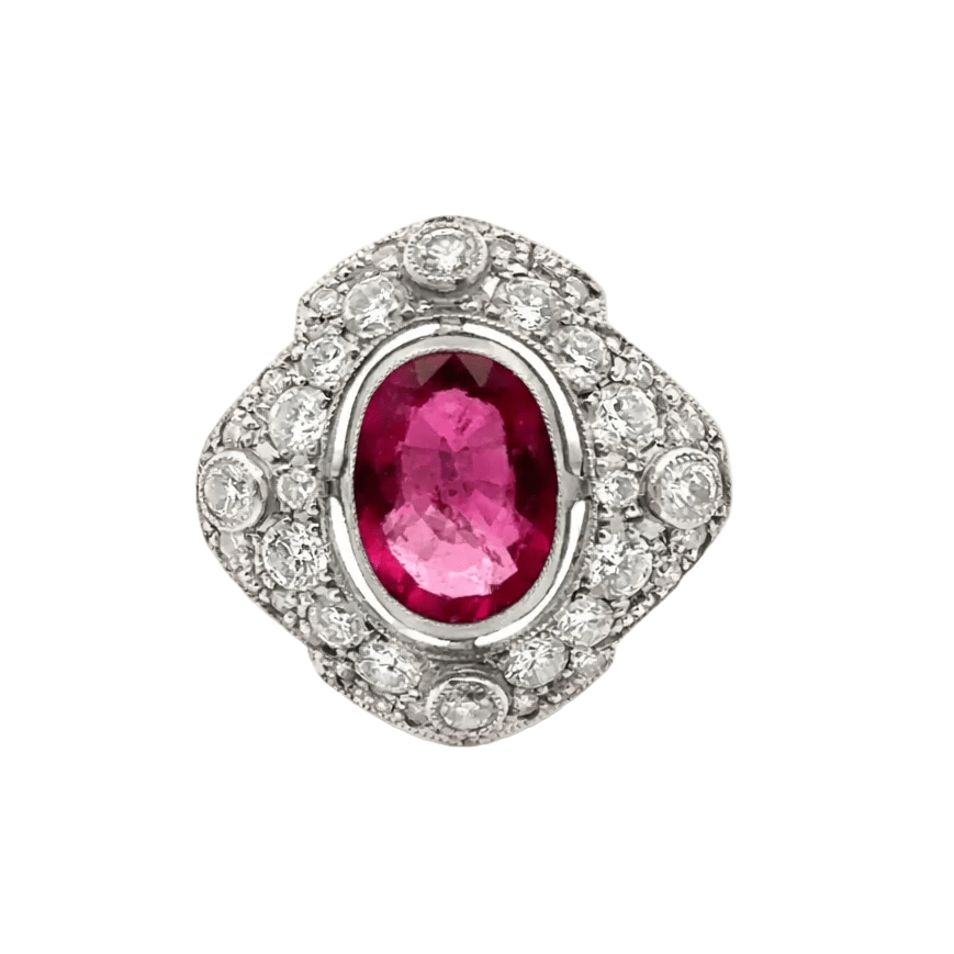 Bague Entourage en platine, rubellite et diamants - Castafiore