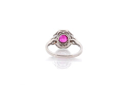 Bague Entourage en platine, rubis et diamant - Castafiore