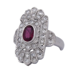 Bague Entourage en platine, rubis et diamants - Castafiore