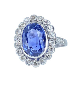 Bague Entourage en platine, saphir et diamants - Castafiore